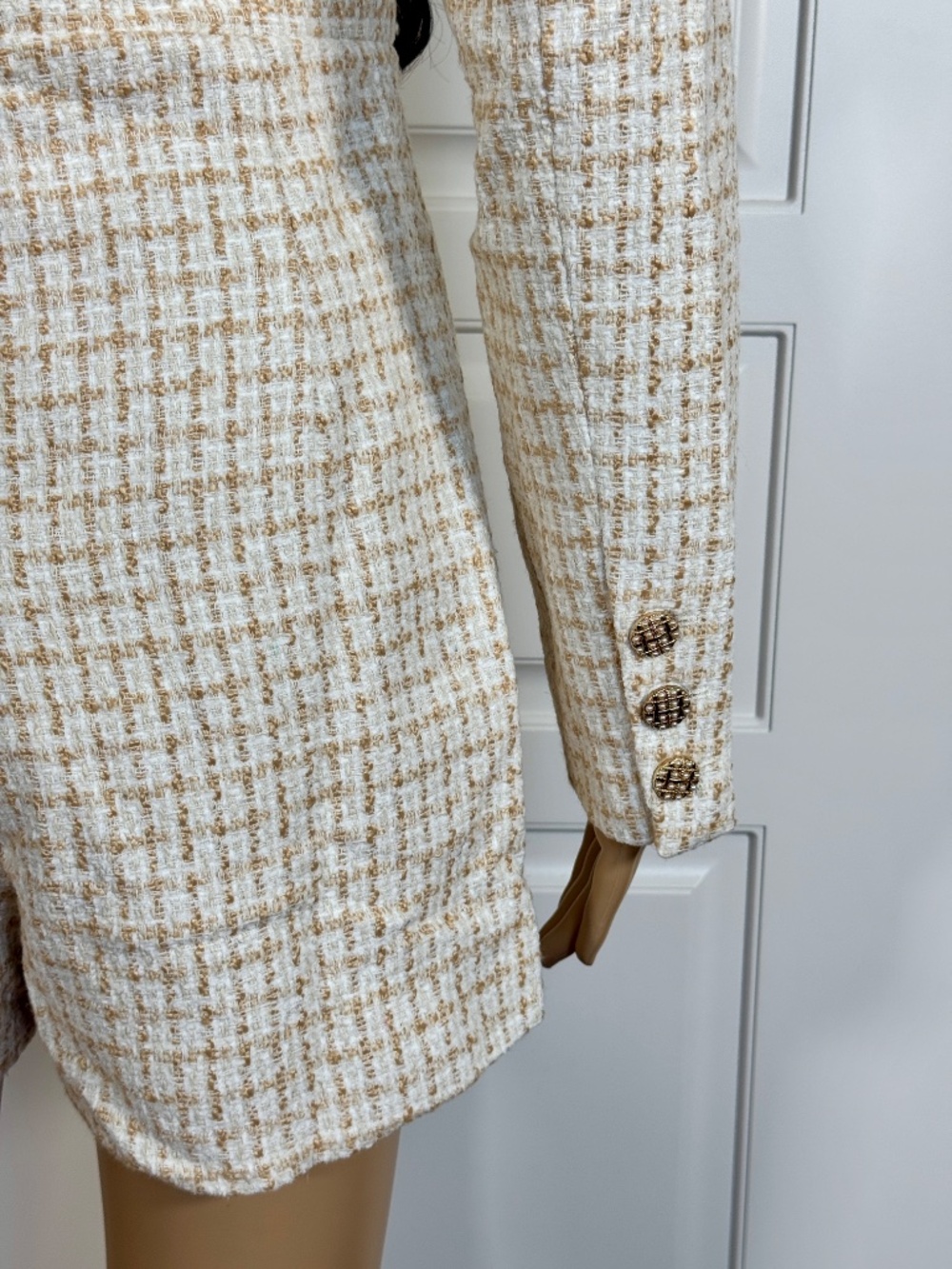 IVORY AND GOLD LONG SLEEVE WOMEN'S TWEED ROMPER WITH POCKETS - NWOT - Picture 12 of 17